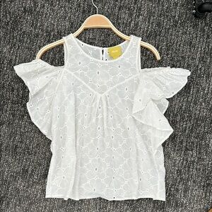 Anthropologie White Eyelet Ruffle Top